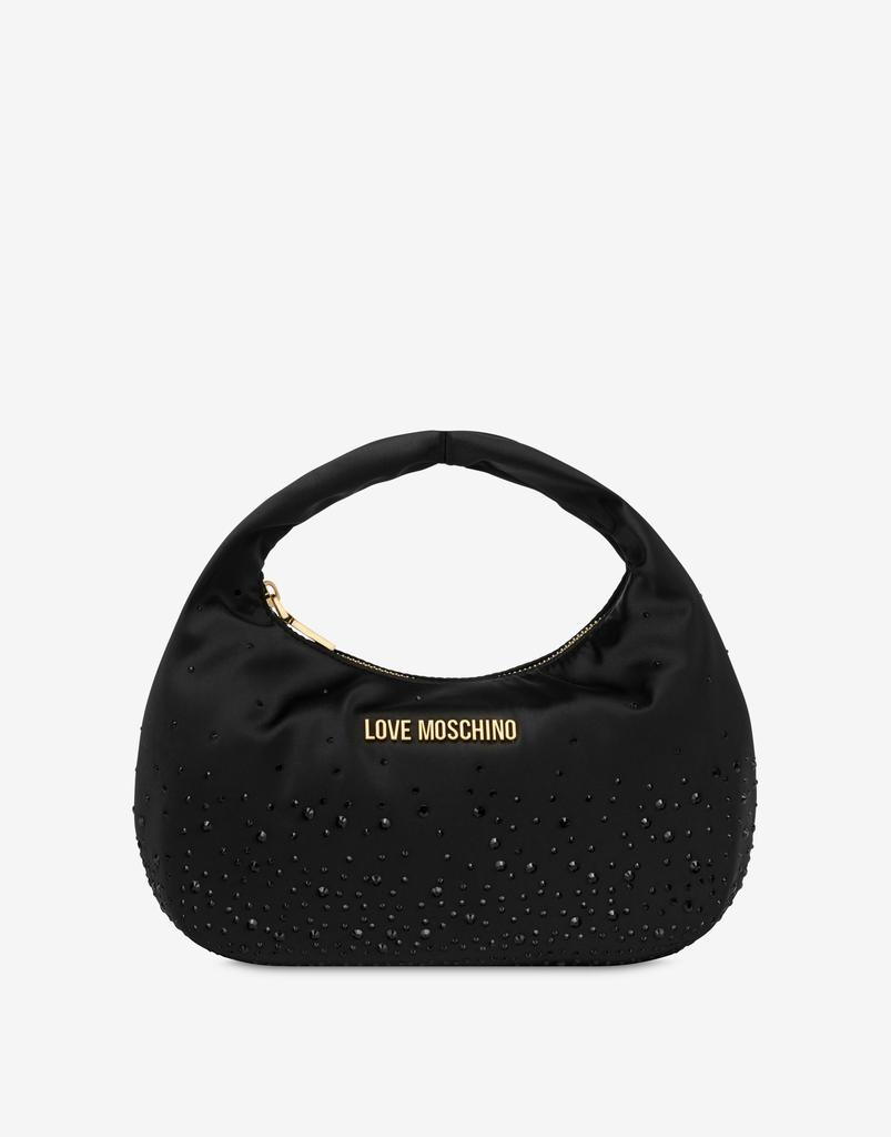 Love Moschino Satin Hobo Bag With Rhinestones