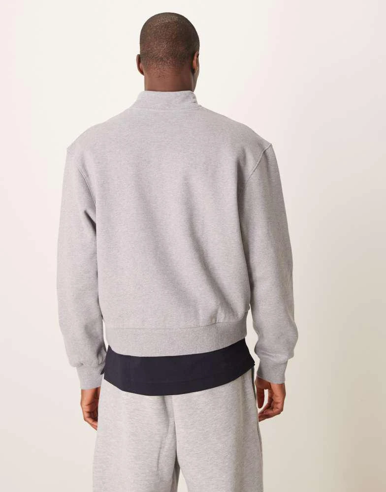 ASOS ASOS DESIGN premium heavyweight boxy oversized quarter zip sweatshirt 400gsm with tonal print in grey marl 4