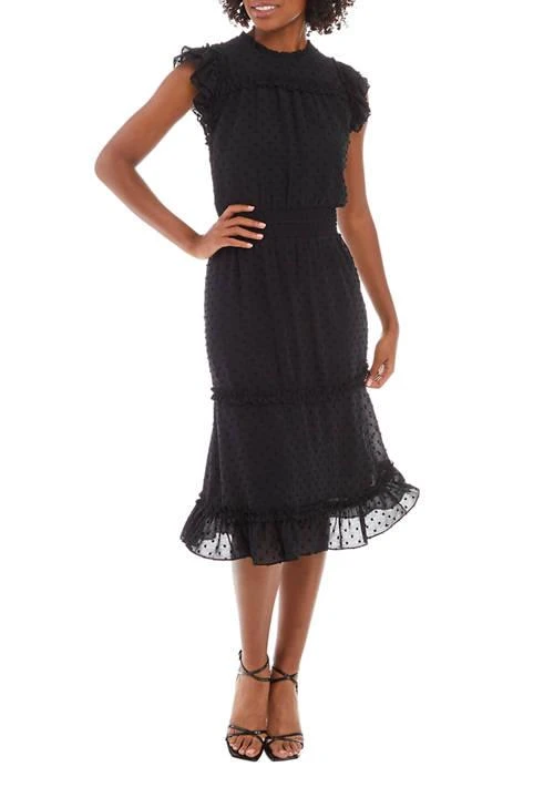 CeCe Petite Short Flutter Sleeve Slip Dot Midi Dress 1