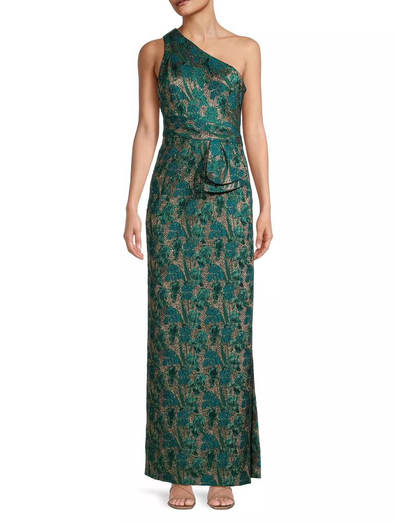 Aidan Mattox One-Shoulder Jacquard Column Gown