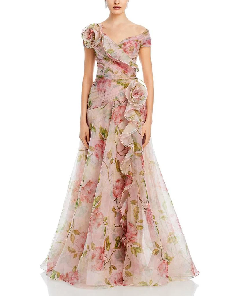 Teri Jon Organza Ruffled Rosette Gown 7