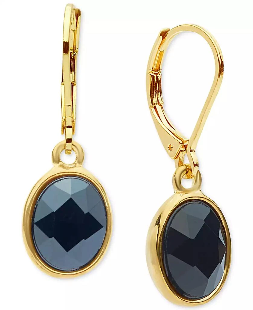 Anne Klein GOLD-TONE OVAL JET STONE DROP EARRINGS 1