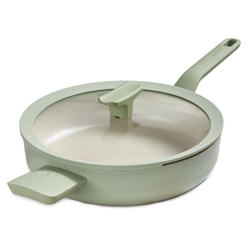 BergHOFF Balance Non-stick Ceramic Sauté Pan (Long Handle) 10.25", 3.1qt. With Glass Lid, Recycled Aluminum, Sage