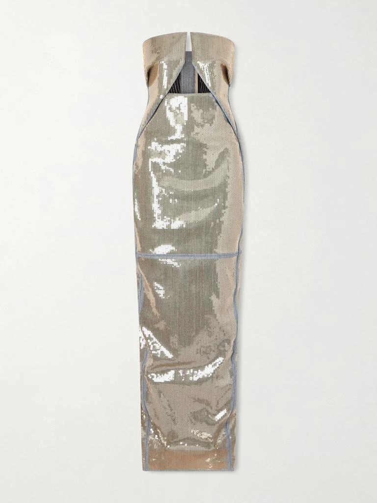 Rick Owens Strapless Cutout Sequined Denim Gown  - IT38