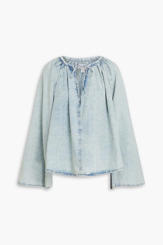 FRAME Faded cotton and linen-blend chambray blouse