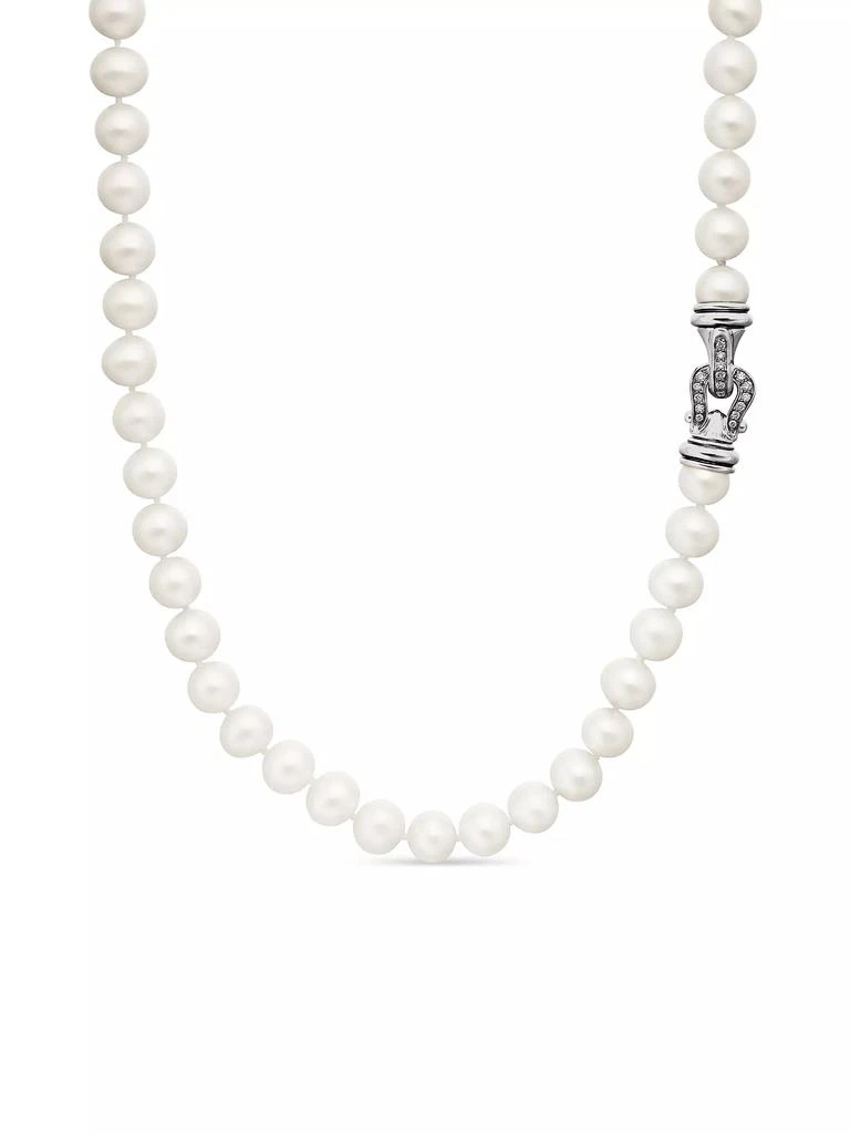 David Yurman Sterling Silver & White Cultured Freshwater Pearl Necklace With Diamonds 1