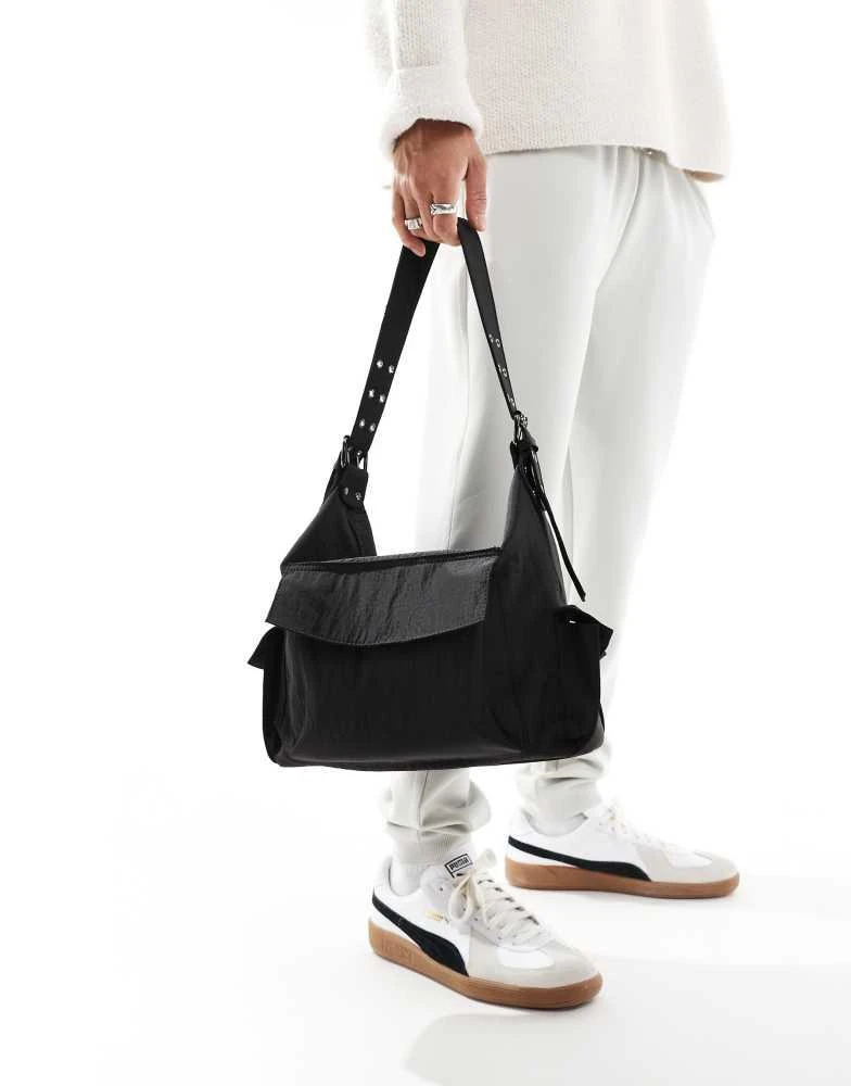 ASOS ASOS DESIGN nylon tote bag with buckled strap in black 1