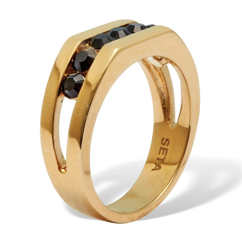 Palm Beach Jewelry Men's Round Black Crystal Yellow Gold Ion-Plated Stainless Steel Ring 2