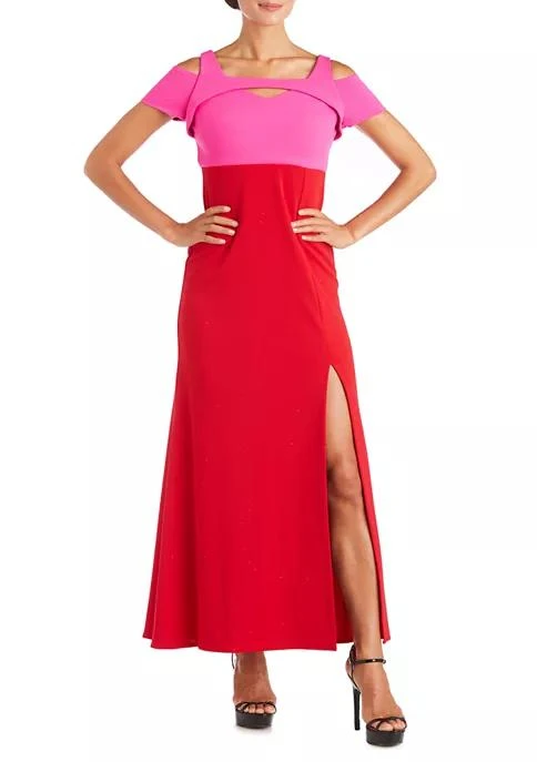 Nightway Womens Colorblock Long Scuba Gown 1
