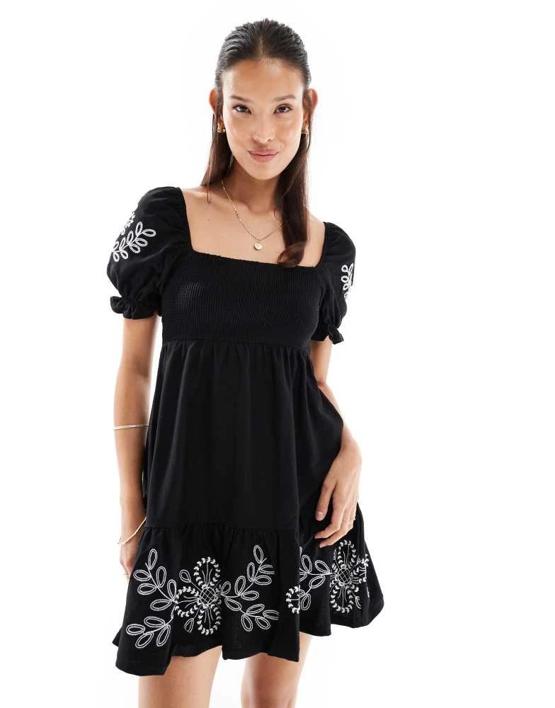 Shop Miss Selfridge embroidered puff sleeve mini dress in black with white embroidery on Sale at BeyondStyle Get 30% Off Miss Selfridge embroidered puff sleeve mini dress in black with white Shop Miss Selfridge embroidered puff sleeve mini dress in black with white embroidery on Sale at BeyondStyle Get 30% Off Miss Selfridge embroidered puff sleeve mini dress in black with white
