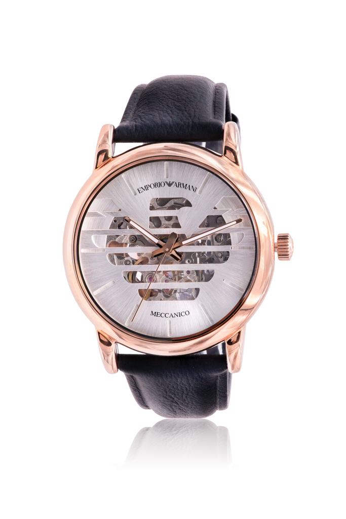 Armani Emporio  Rose Gold-Tone Leather Automatic Mens Watch