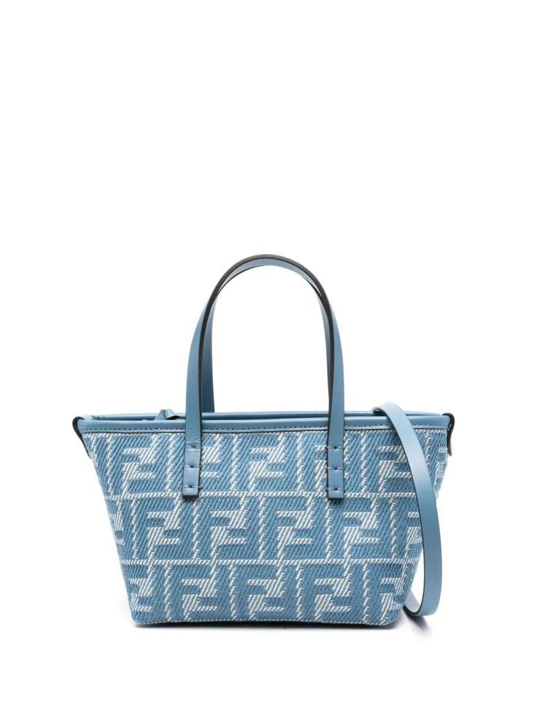 トートバッグ Fendi Roll Mini Tote Bag In Ff Jacquard And Raffia Mini Roll Raffia Brown | Fendi