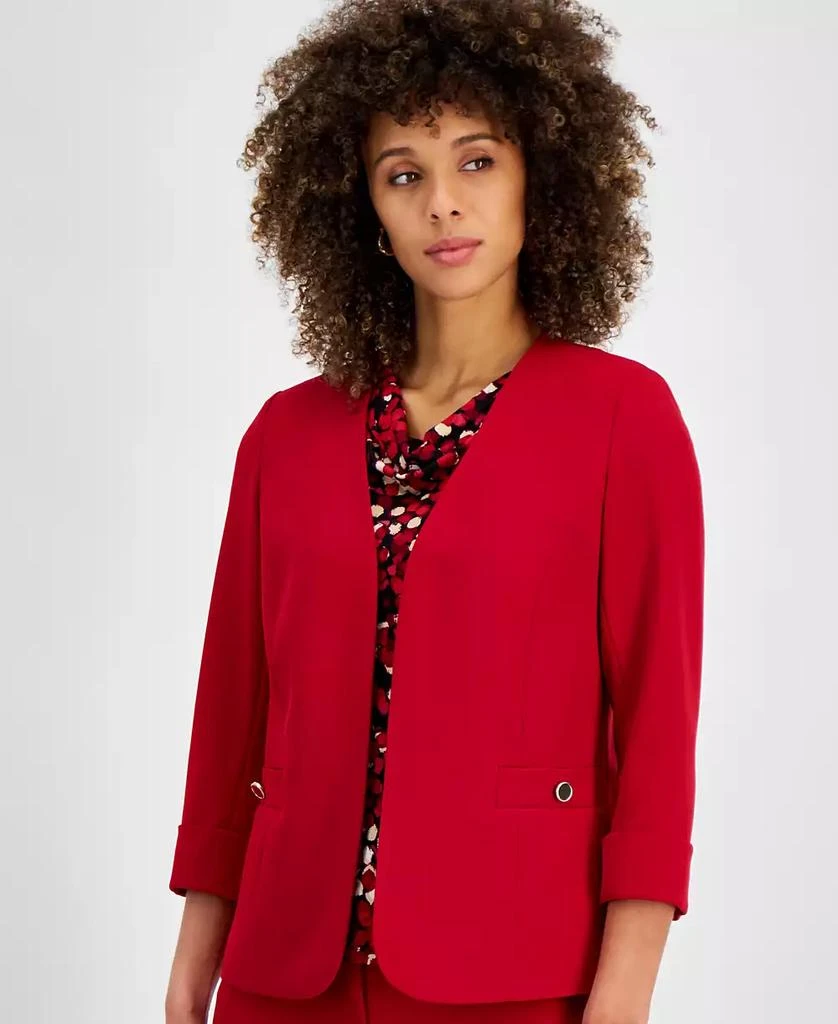 Kasper Women's Cuffed Open-Front Collarless Jacket, Regular & Petite 4