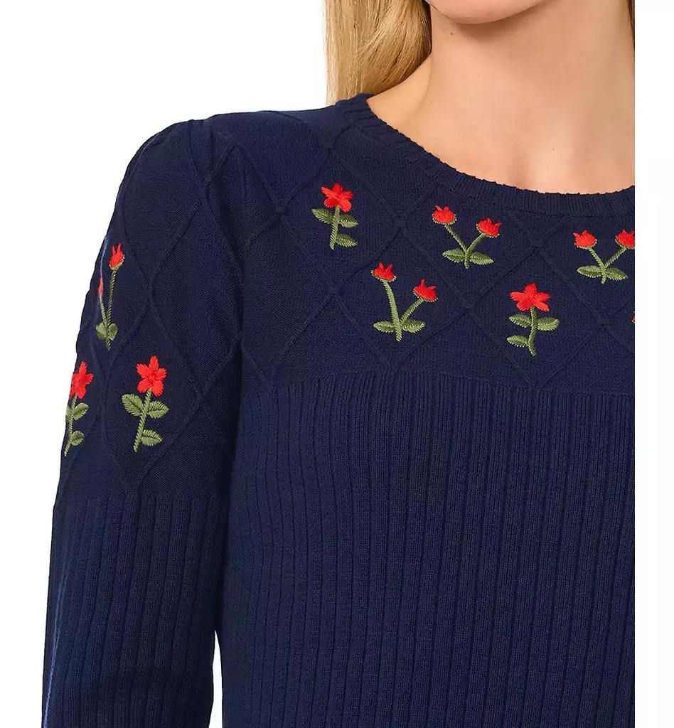 CeCe Women's Cotton Embroidered Crewneck Sweater 3