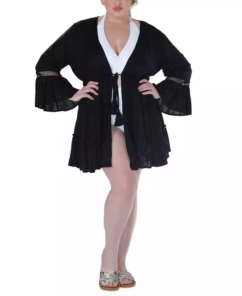 Raviya Plus Size Lace-Inset Eyelet-Flounce Cover-Up 3