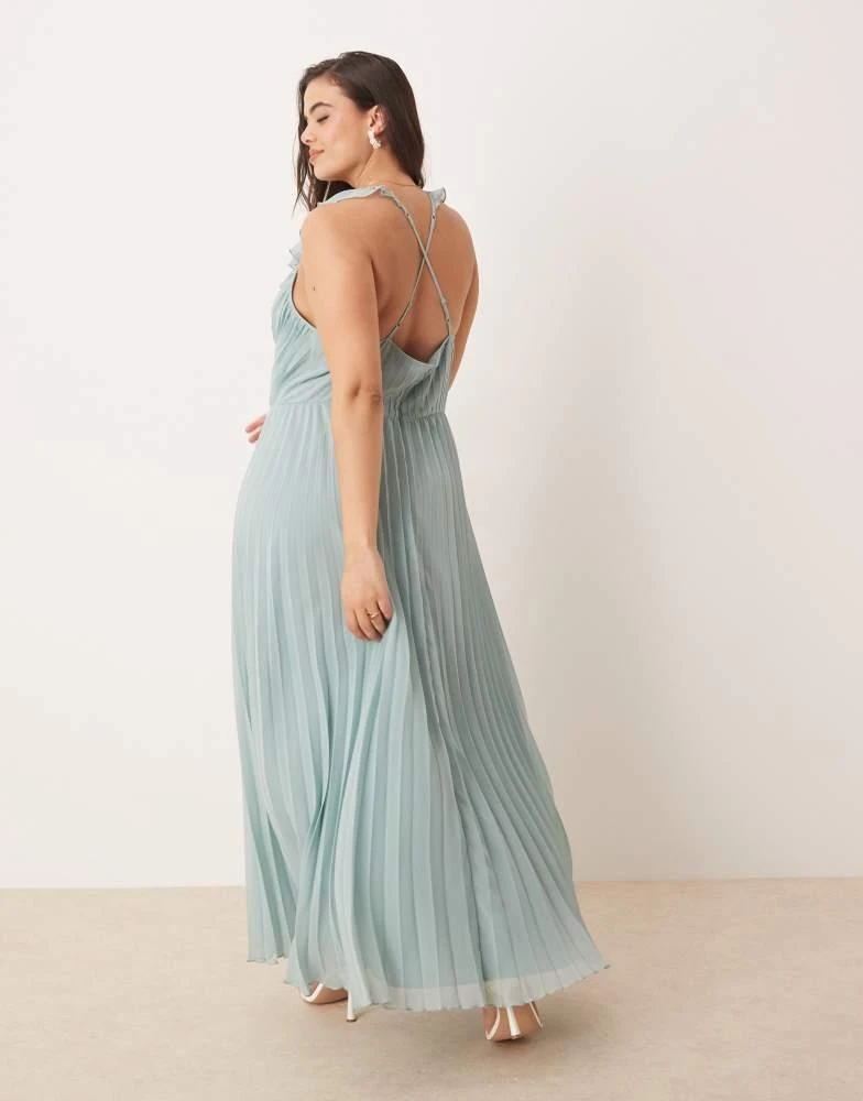 ASOS DESIGN Curve frill wrap detail pleated midi dress in sage