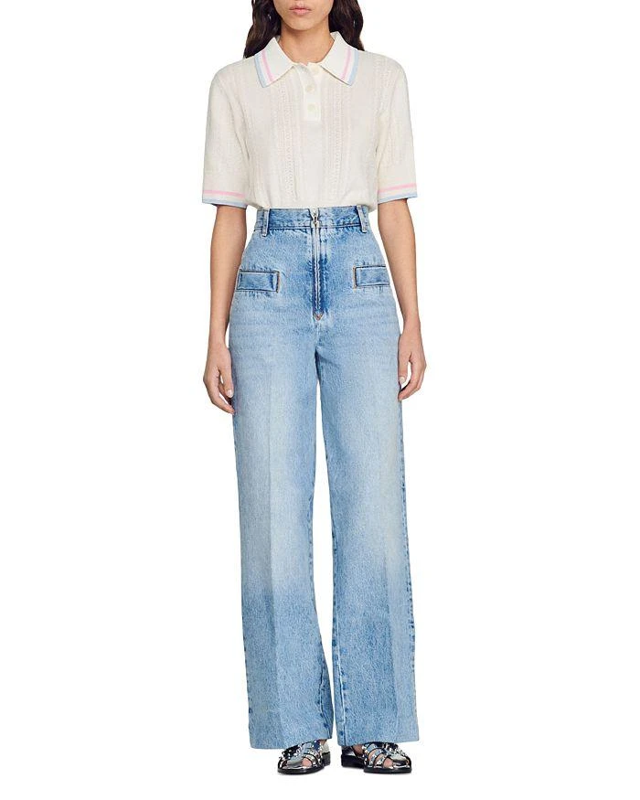 Sandro Oslo High Rise Wide Leg Jeans in Blue Jean 4