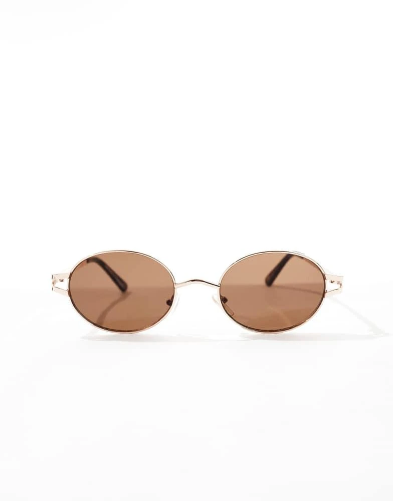 ASOS ASOS DESIGN round slim sunglasses with brown lens and metal frame 4