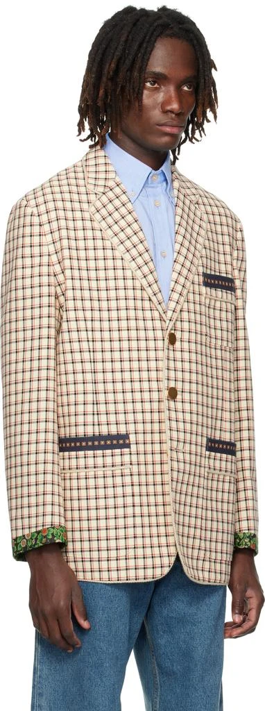Valentino Beige Check Pattern Single-Breasted Cotton Blazer 2