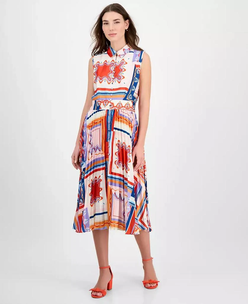 Tahari Women's Printed Pleated Midi Shirtdress 1