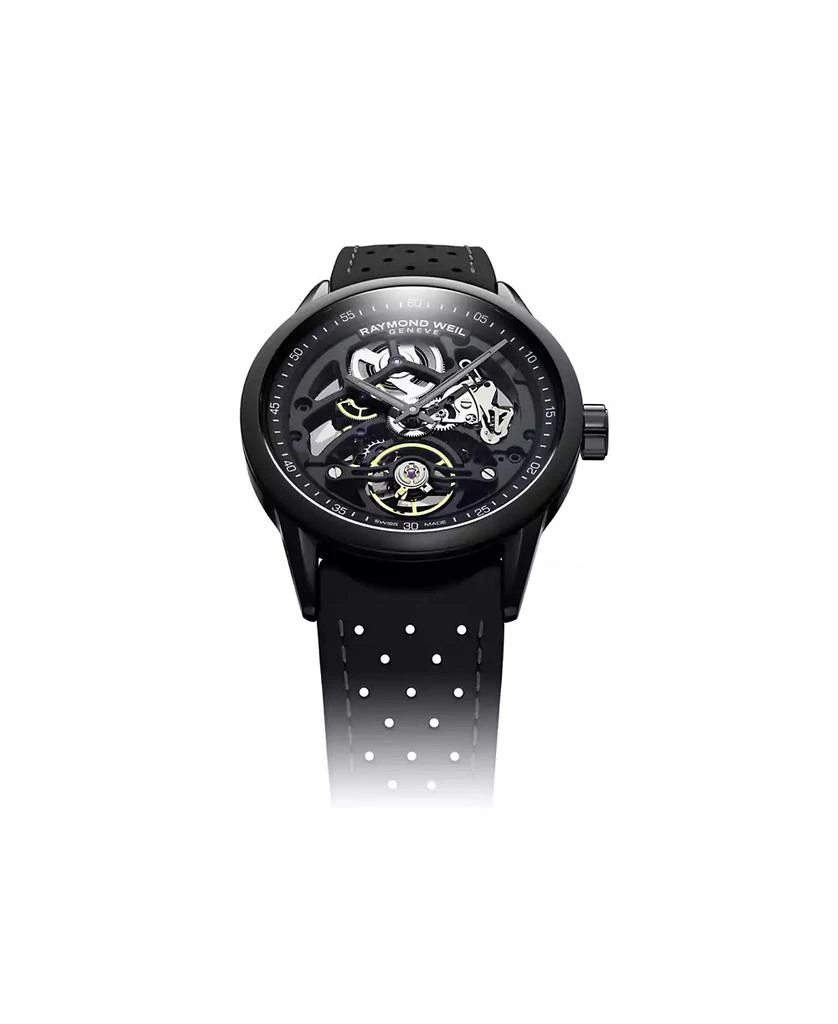 Raymond Weil Men's Swiss Automatic Freelancer Black Perforated Rubber Strap Watch 42mm 3
