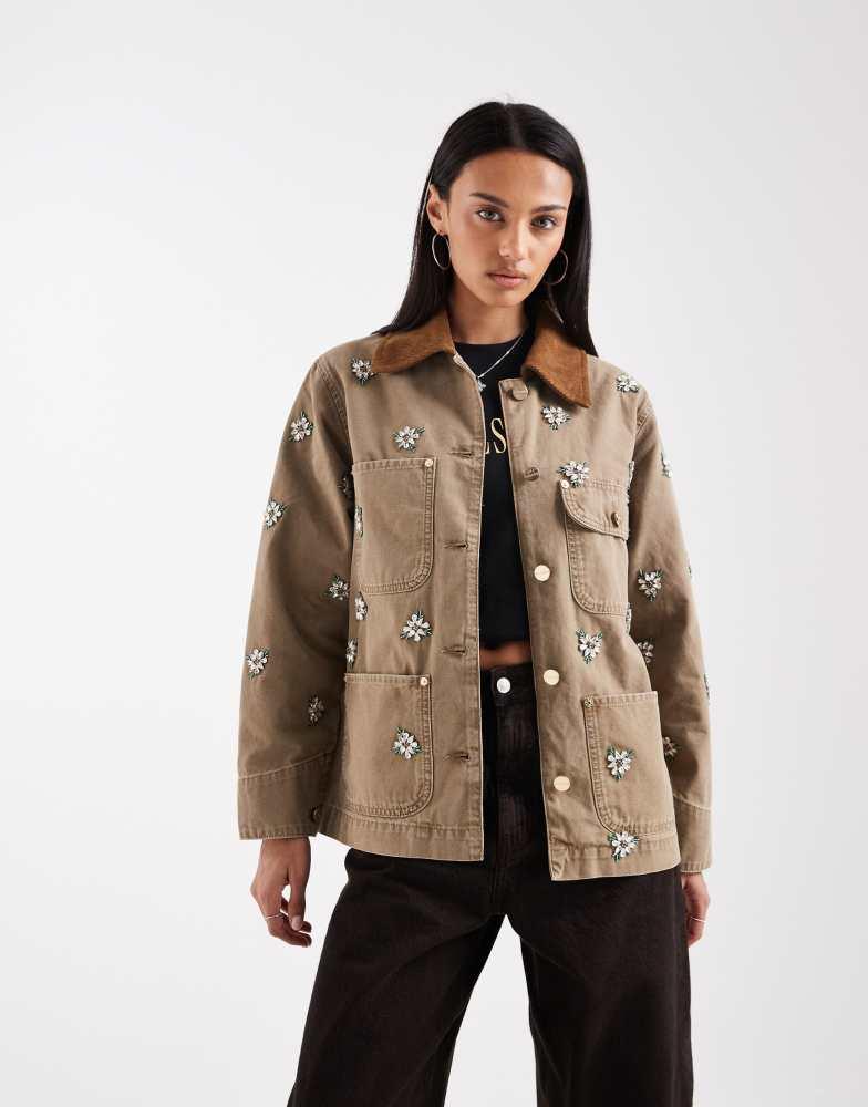 ALL SAINTS AllSaints bex floral embroidered cord collar denim