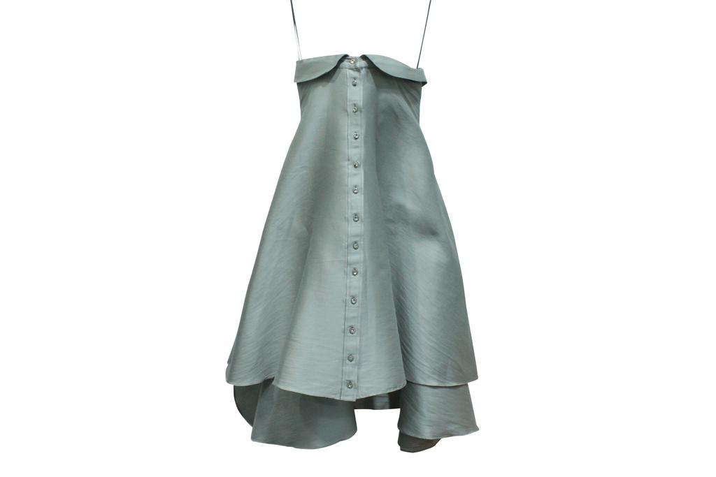 Alexis Mabille Bow-Detailed Satin-Twill Mini Dress in Grey Polyester