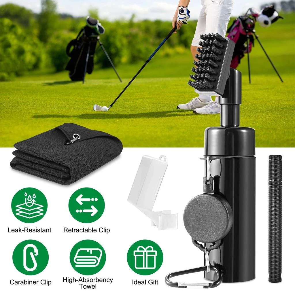 OUTDOOR SPRITZ 3 In 1 Golf Club Cleaning Kit Golf Club Cleaner Brush with 5Oz Water Bottle Retractable Clip Groove Sharpener Golf Towel Gift for Golfers 1