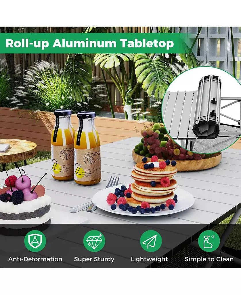 Mecale Portable Camping Table with Roll-Up Tabletop and Mesh Basket, Patio Outdoor Use 7