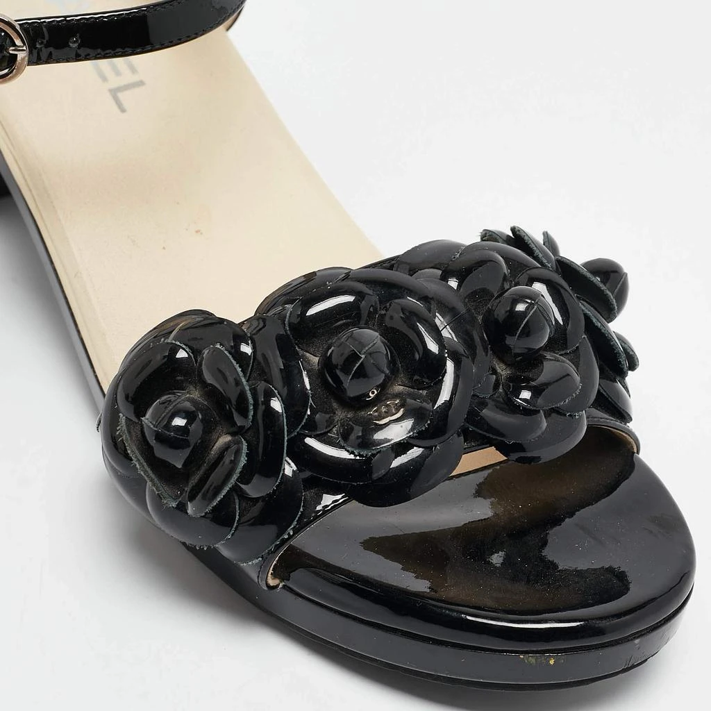 Chanel Chanel Black Patent Leather Camellia Accent Ankle Strap Sandals Size 41 7