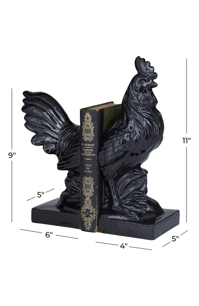 SONOMA SAGE HOME Black Ceramic Rooster Bookends with Enamel Exterior - Set of 2 4