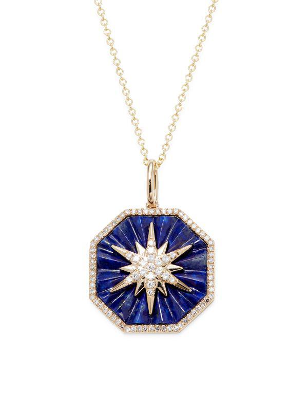 Effy 14K Yellow Gold, Lapis Lazuli & Diamond North Star Necklace