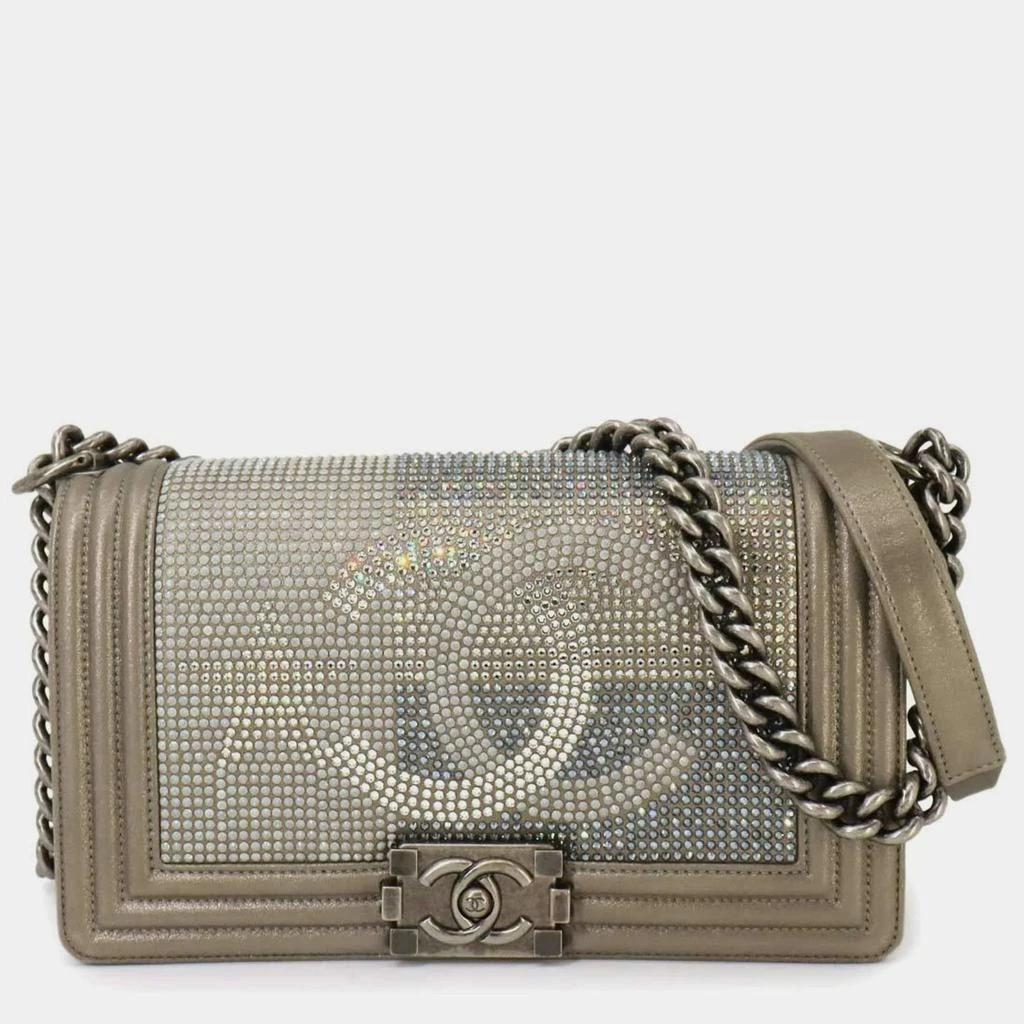 Chanel Chanel Metallic Gray Leather Rhinestone Boy Bag 1