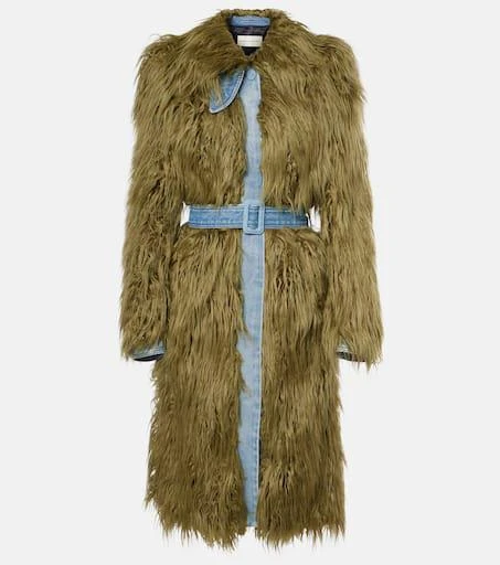 Dries Van Noten Rangel faux fur-trimmed denim coat 1