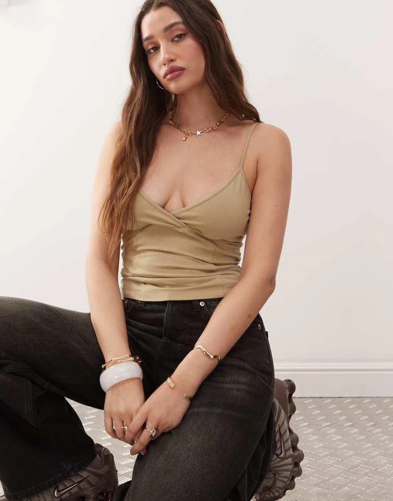 Weekday Weekday v neck cami top in beige 3