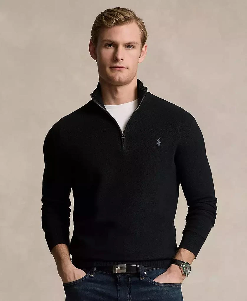 Ralph Lauren Men
s Mesh-Knit Cotton Quarter-Zip Sweater 1