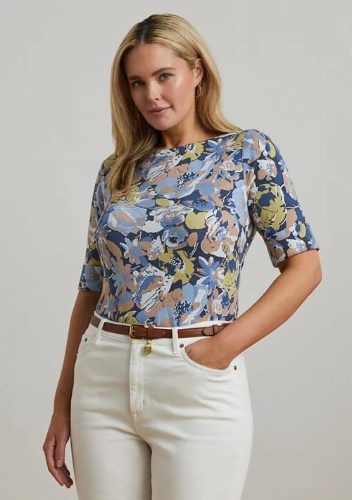 Ralph Lauren Ralph Lauren Plus Size Floral Stretch Cotton Boat Neck T Shirt 1