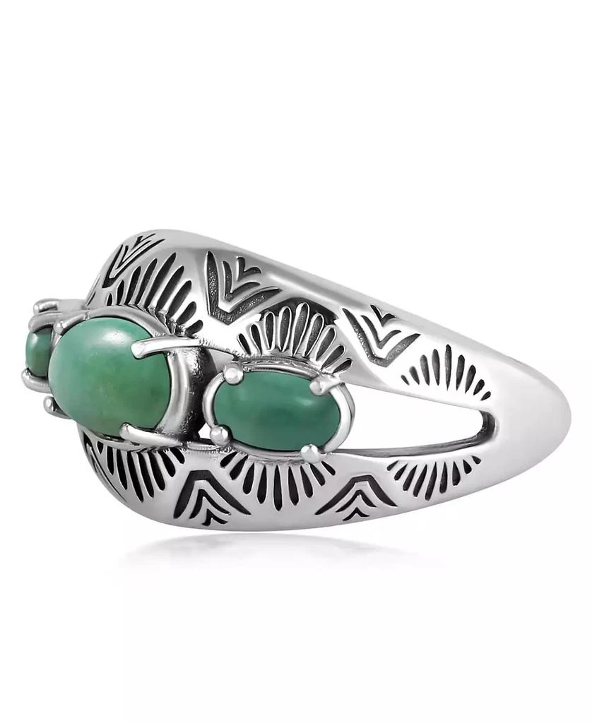 American West Jewelry Sterling Silver Green Turquoise 3-Stone Oval Band Ring, Size 9 3