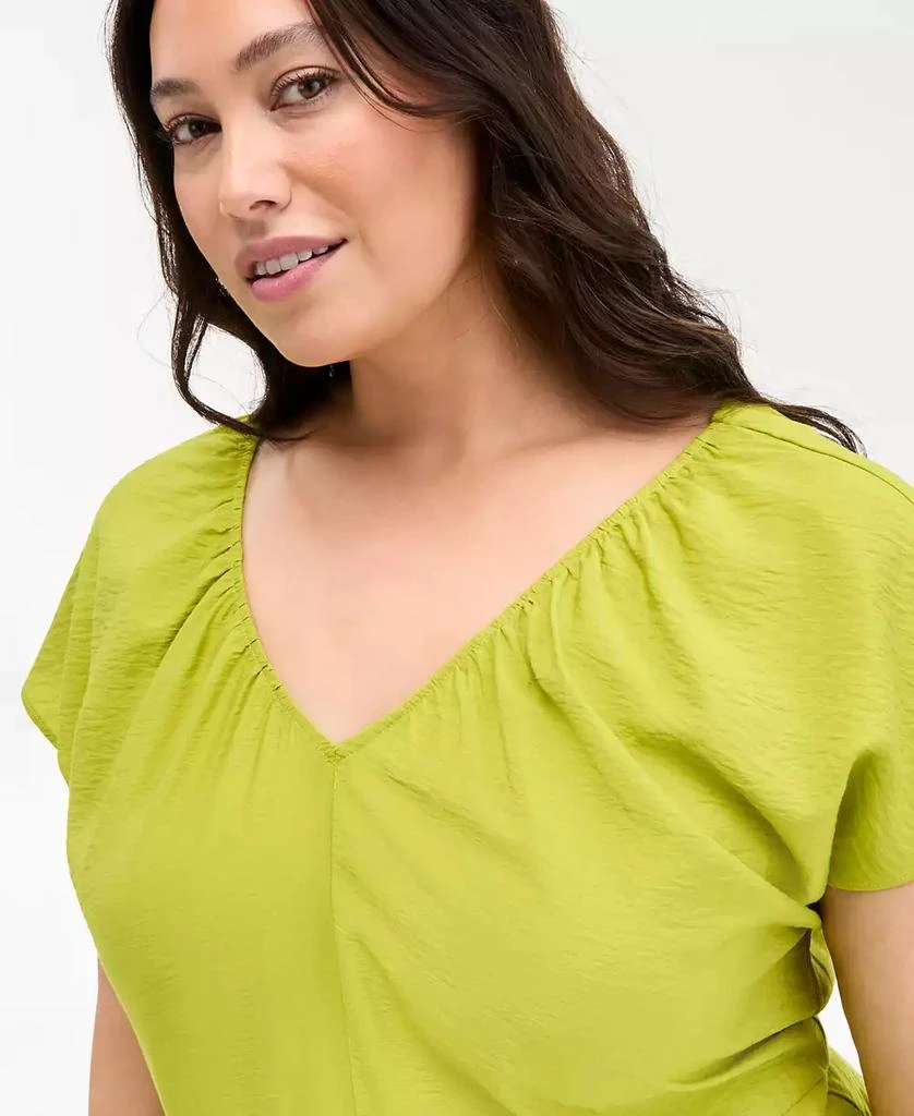 On 34th Trendy Plus Size Flutter-Sleeve Textured Satin Midi Dress, Exclusively at Macy's 4