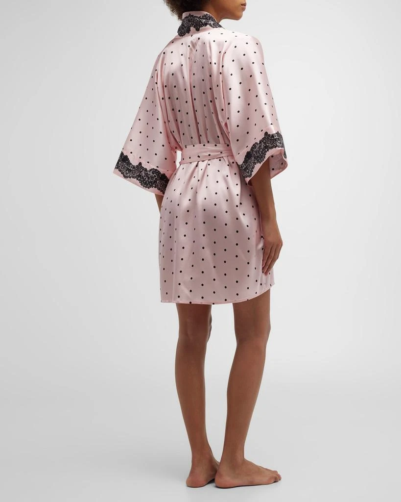 Christine Lingerie Polka-Dot Lace-Trim Short Silk Robe 6