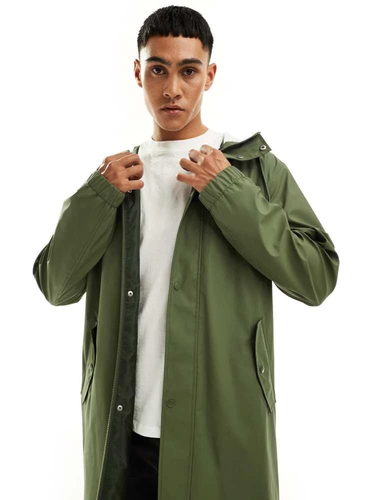 ASOS ASOS DESIGN longline rubberised windbreaker jacket in khaki 2