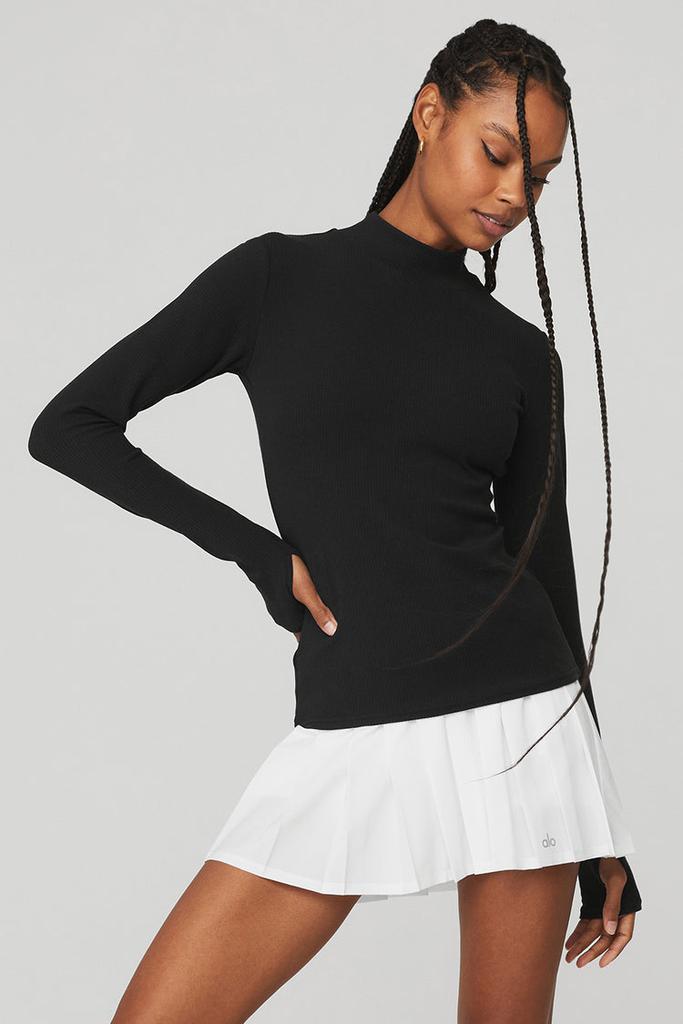 Alo Wellness Rib Mock Neck Long Sleeve - Black - Free Shipping