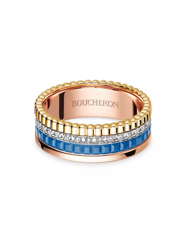 Boucheron Quatre Blue Edition Tri-Tone 18K Gold, HyCeram &amp; 0.24 TCW Diamond Ring