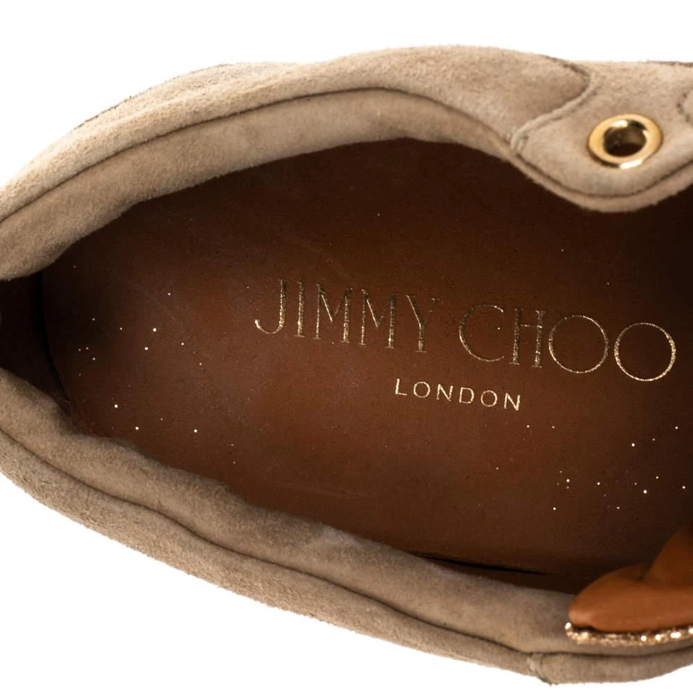 Jimmy Choo Jimmy Choo Beige Glitter And Suede Miami Lace Up Sneakers Size 38 7