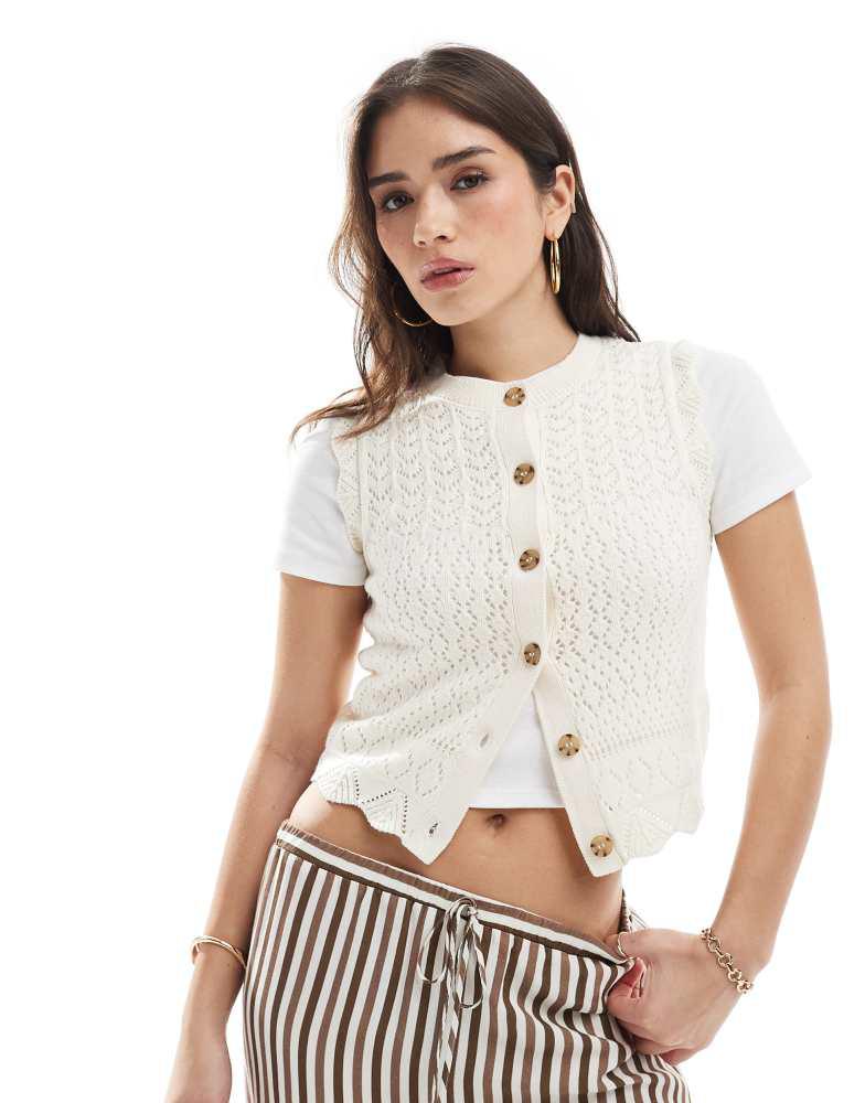 New Look New Look stitch detail button down waistcoat in cream