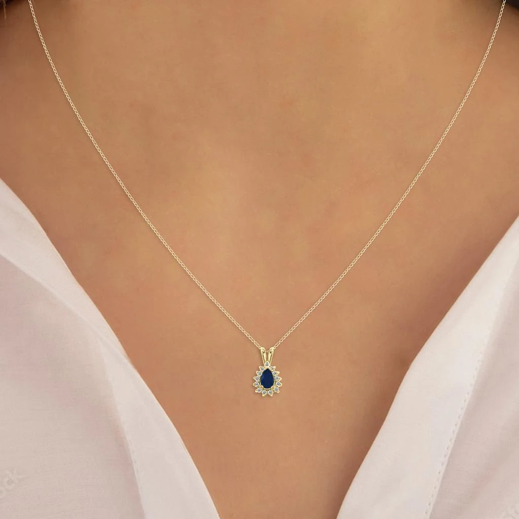 SSELECTS Sapphire And Diamond Tear Drop Pendant In 14K Yellow Gold 6