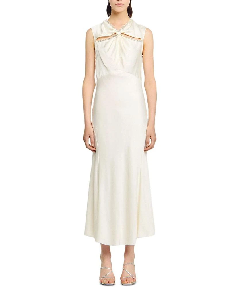Sandro Rhinestone Trim Satin Maxi Dress 5