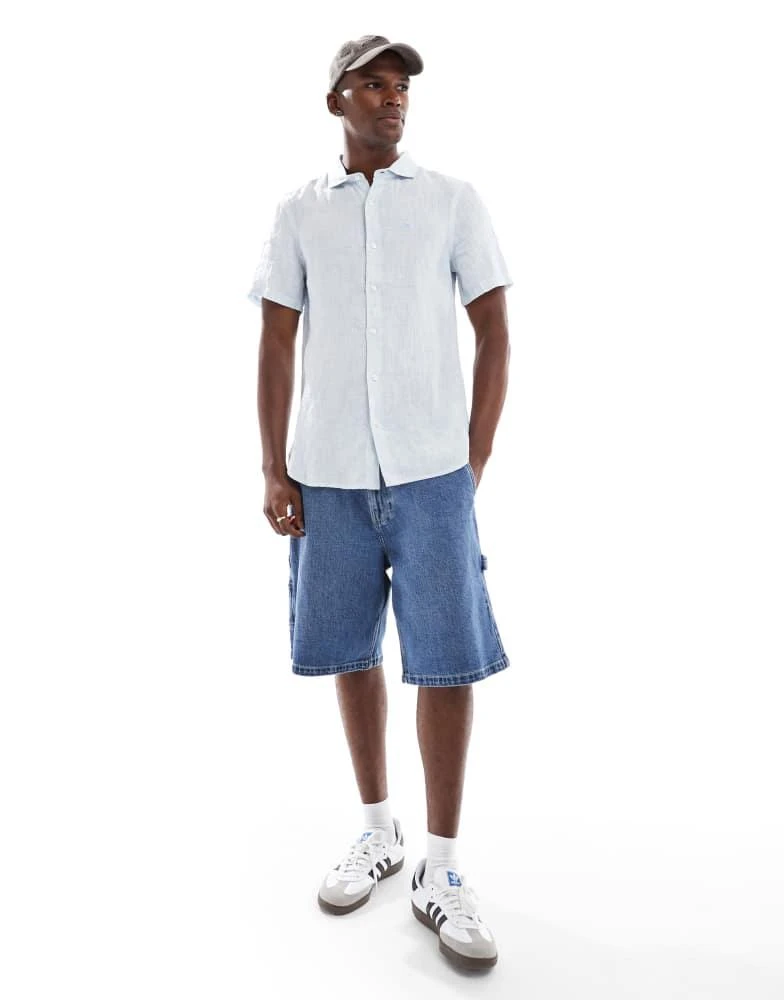 Shop Superdry Sd embroidered vacation linen shirt in sky blue