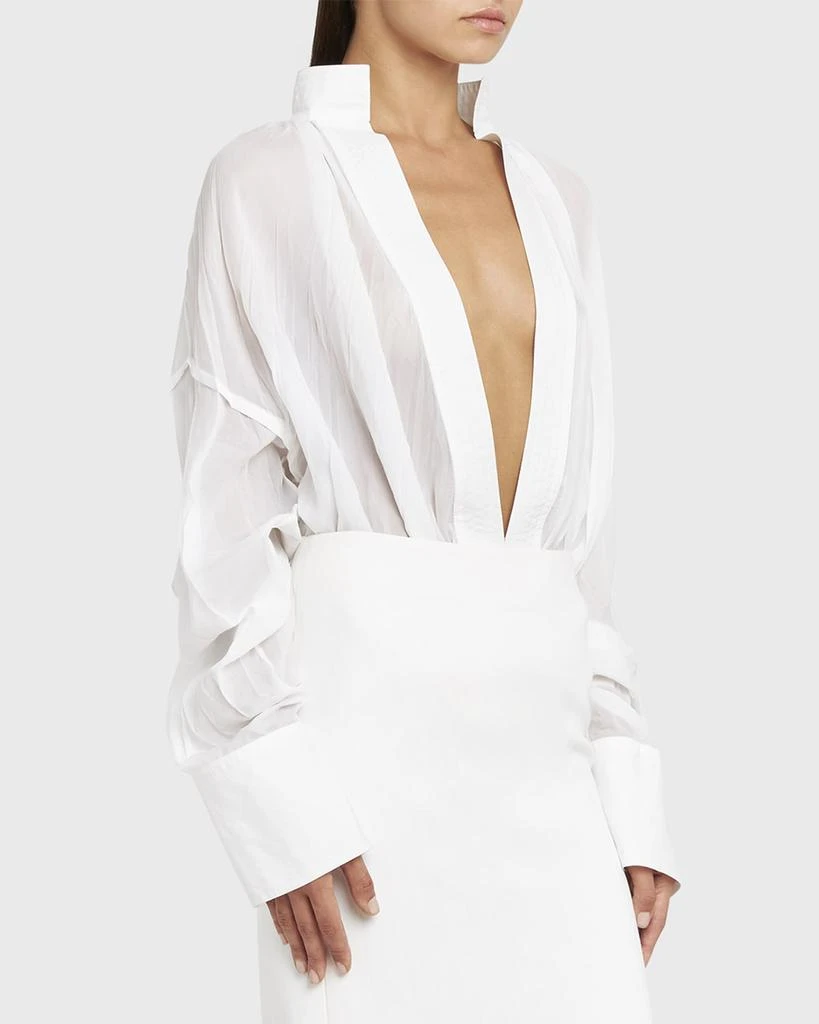 Salvatore Ferragamo Organza Plunging V-Neck Blouse 2