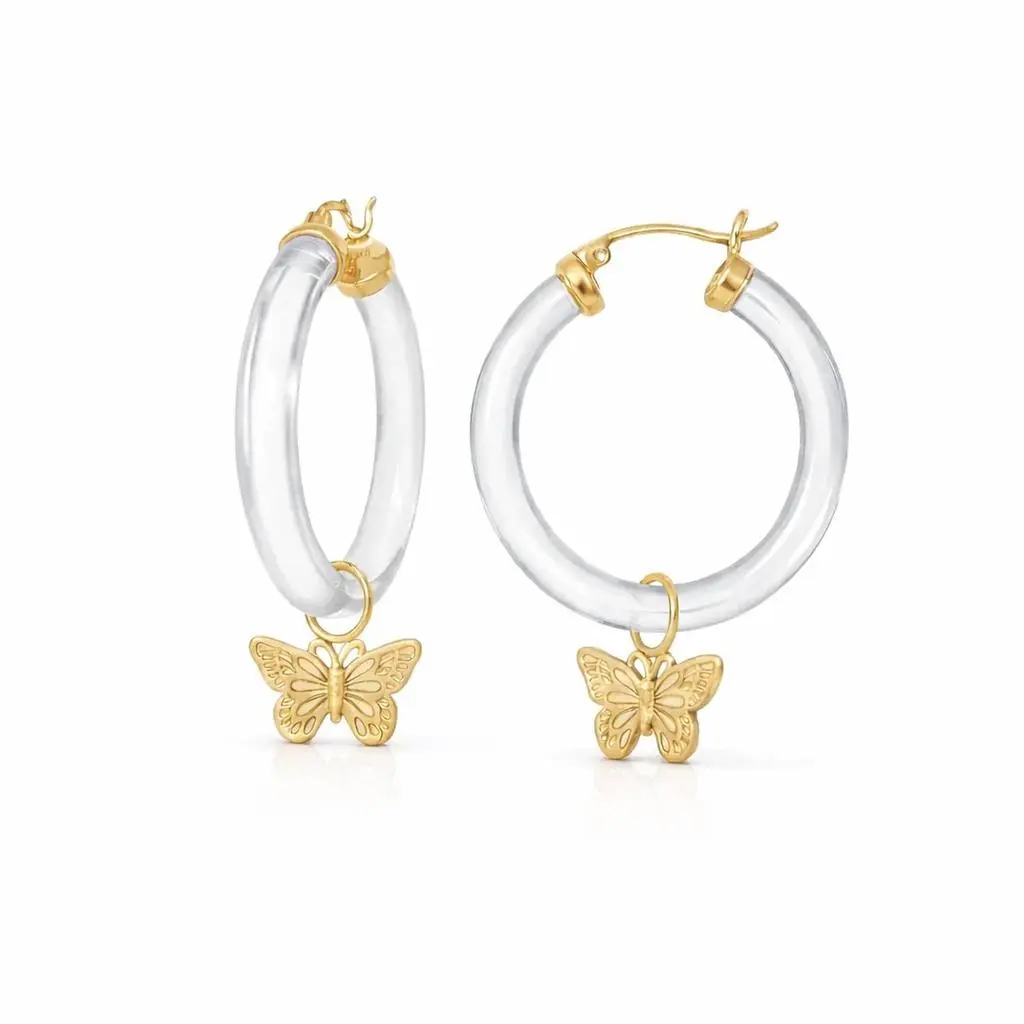 Gold & Honey Gold & Honey - Butterfly Charm Lucite Hoop Earrings